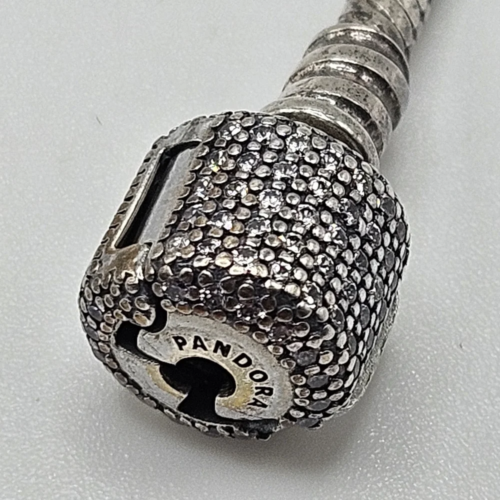 Pandora Moments Sparkling Pave Clasp Snake Chain Sterling Silver Bracelet Bag
